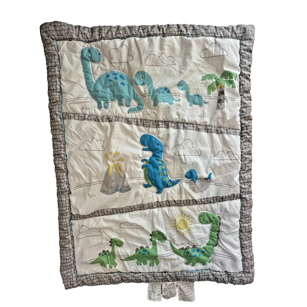 Trend Lab Sammy and Lou Dinosaur‎ Pals Baby Blanket Quilt Blue Green 30x40